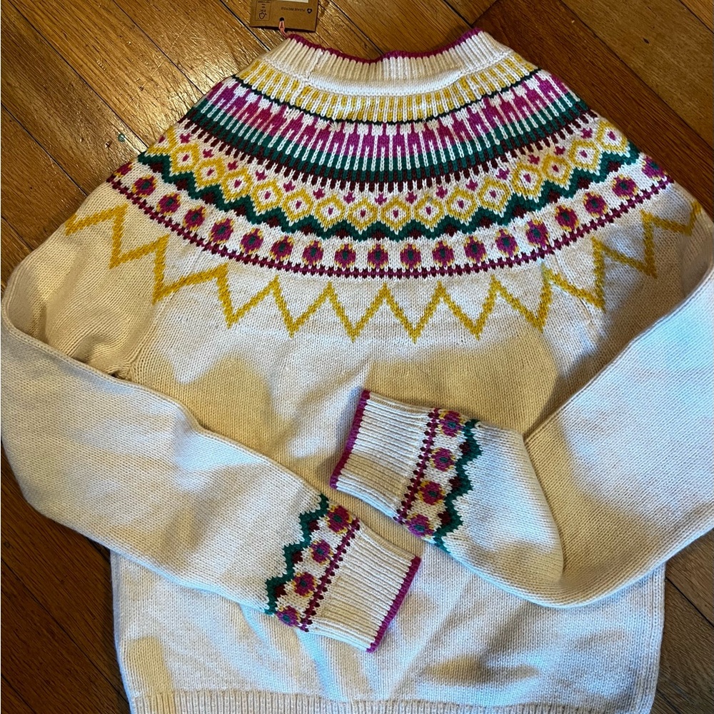 Mini Boden Cream Multicolor Kids fair isle sweater with corduroy pants. - Picture 6 of 8
